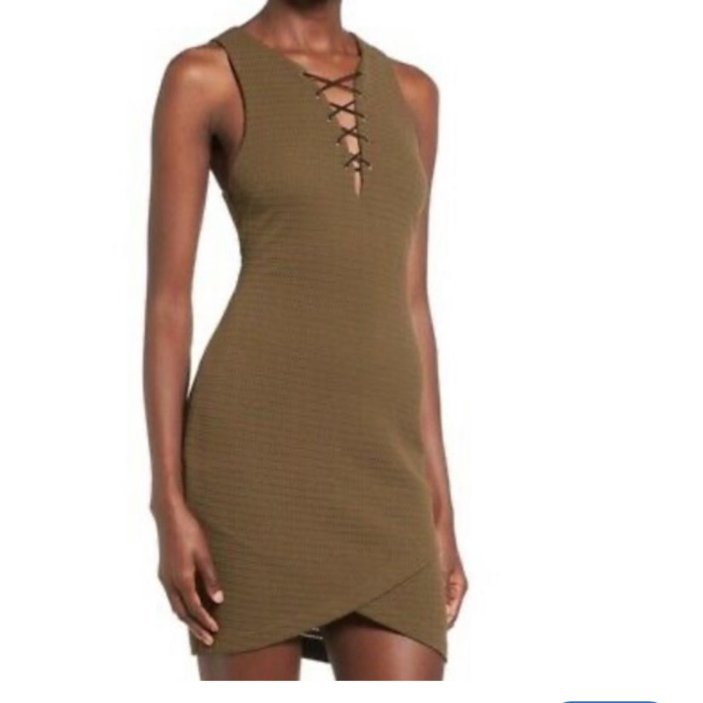 ASTR olive‎ bodycon lace up dress